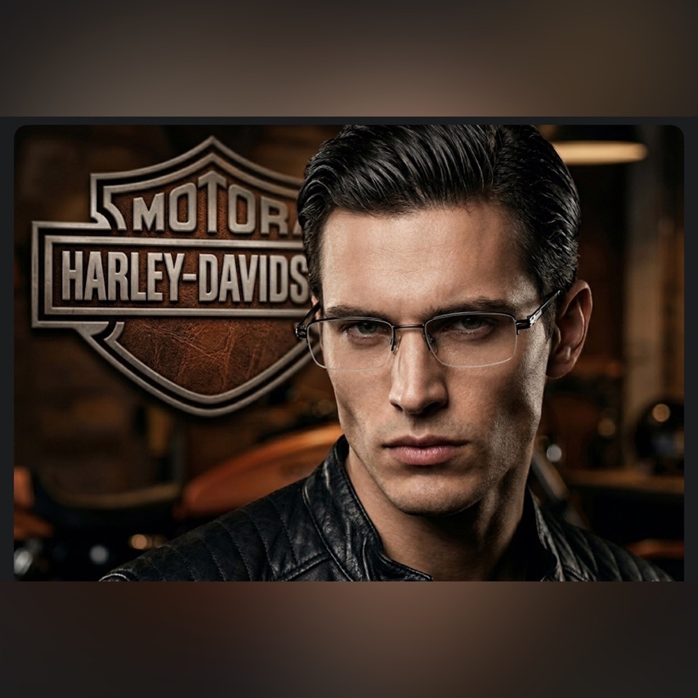 New authentic Harley Davidson men's prescription eyeglasses frames display